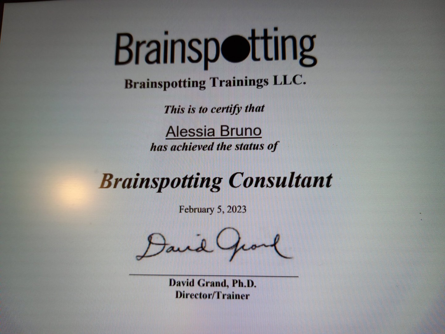 Brainspotting Consultant International Accrediation